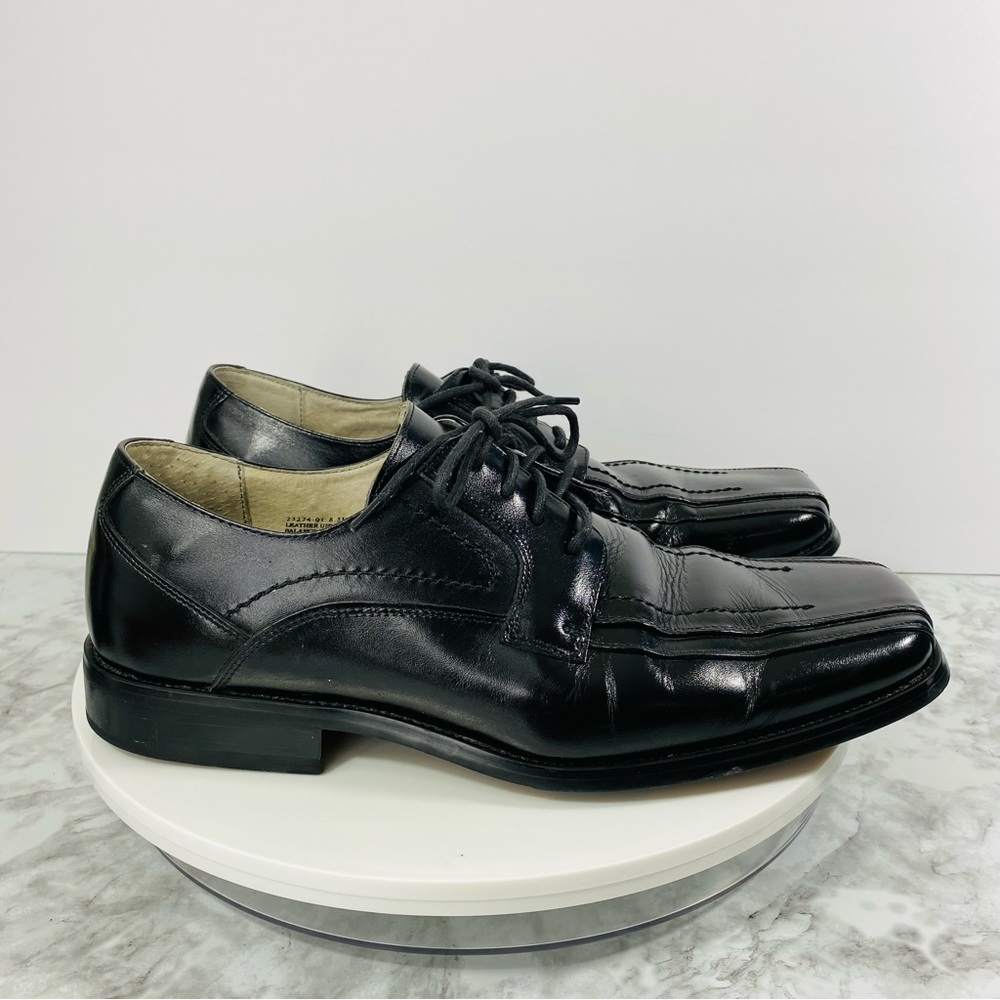 Stacy Adams Leather Dressy Oxfords Mens 8.5M Black‎ Square Toe Lace Up Derby